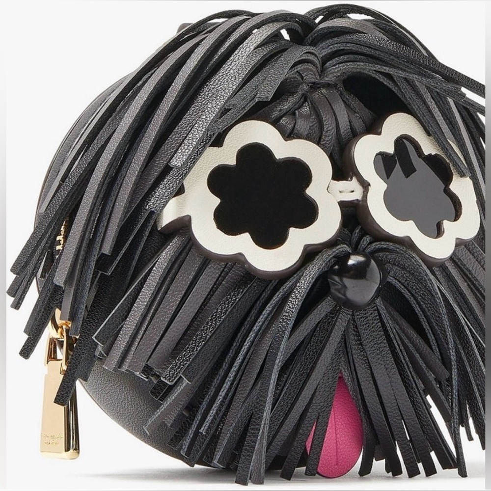 NWT Kate Spade Shaggy Dog Black Round Coin Purse/Key Chain - Picture 2 of 5